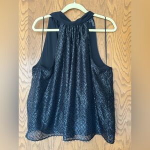 1. State Black Shimmery Dressy Halter Blouse with Bow Tie Back